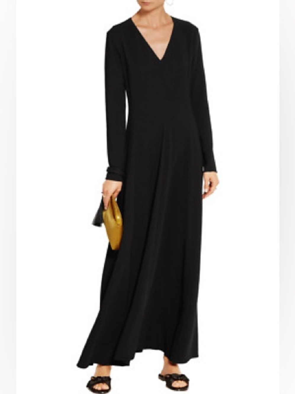 THE ROW Seri MAXI Dress Stretch Cady Gown V Neck Black size 2